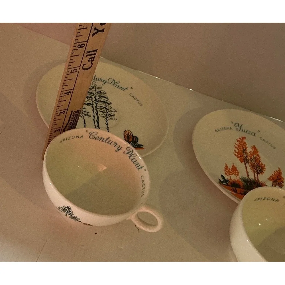 Universal Potteries Vintage Arizona Cactus Tea Cup Saucer Set Century Yucca NWT